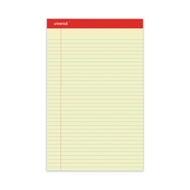 Universal® Perforated Ruled Writing Pads, Wide/Legal Rule, Red Headband, 50 Canary-Yellow 8.5 x 14 Sheets, Dozen (UNV40000)