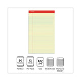 Universal® Perforated Ruled Writing Pads, Wide/Legal Rule, Red Headband, 50 Canary-Yellow 8.5 x 14 Sheets, Dozen (UNV40000)