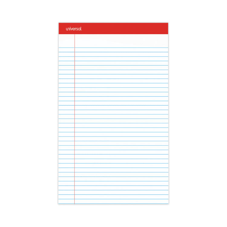 Universal® Perforated Ruled Writing Pads, Wide/Legal Rule, Red Headband, 50 White 8.5 x 14 Sheets, Dozen (UNV45000)