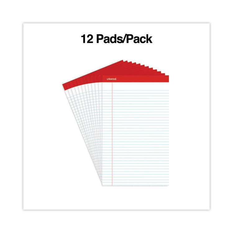 Universal® Perforated Ruled Writing Pads, Wide/Legal Rule, Red Headband, 50 White 8.5 x 14 Sheets, Dozen (UNV45000)