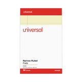 Universal® Perforated Ruled Writing Pads, Narrow Rule, Red Headband, 50 Canary-Yellow 5 x 8 Sheets, Dozen (UNV46200)