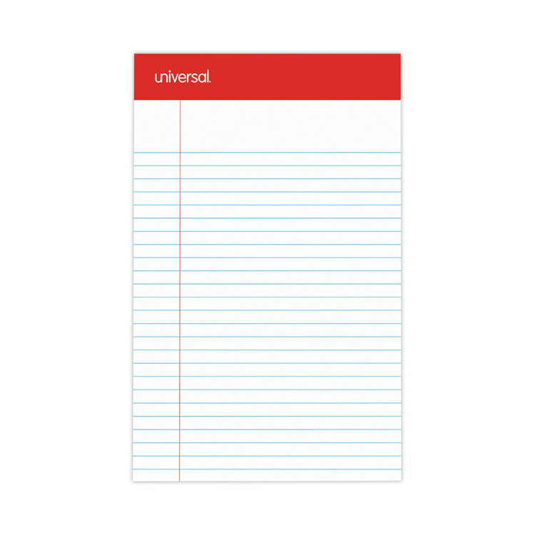 Universal® Perforated Ruled Writing Pads, Narrow Rule, Red Headband, 50 White 5 x 8 Sheets, Dozen (UNV46300)