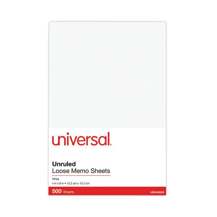 Universal® Loose White Memo Sheets, 4 x 6, Unruled, Plain White, 500/Pack (UNV46500)