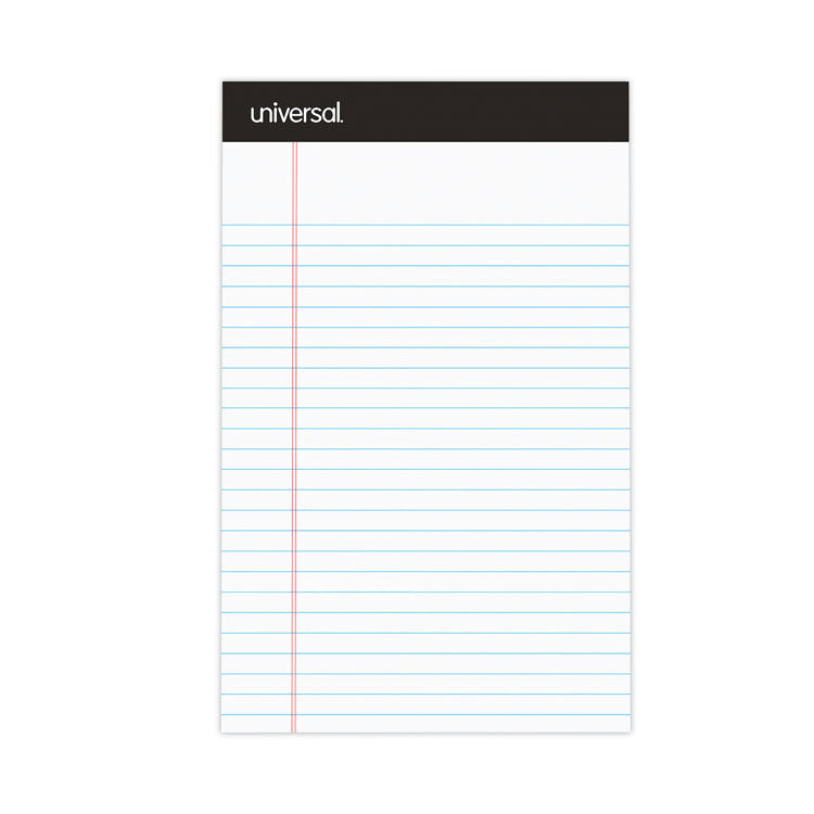 Universal® Premium Ruled Writing Pads with Heavy-Duty Back, Narrow Rule, Black Headband, 50 White 5 x 8 Sheets, 12/Pack (UNV57300)