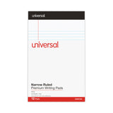 Universal® Premium Ruled Writing Pads with Heavy-Duty Back, Narrow Rule, Black Headband, 50 White 5 x 8 Sheets, 12/Pack (UNV57300)