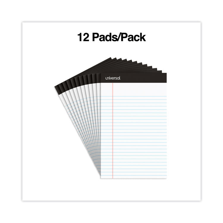 Universal® Premium Ruled Writing Pads with Heavy-Duty Back, Narrow Rule, Black Headband, 50 White 5 x 8 Sheets, 12/Pack (UNV57300)