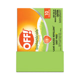 OFF!® Botanicals Insect Repellant, Box, 10 Wipes/Pack, 8 Packs/Carton (SJN694974) Case of 8