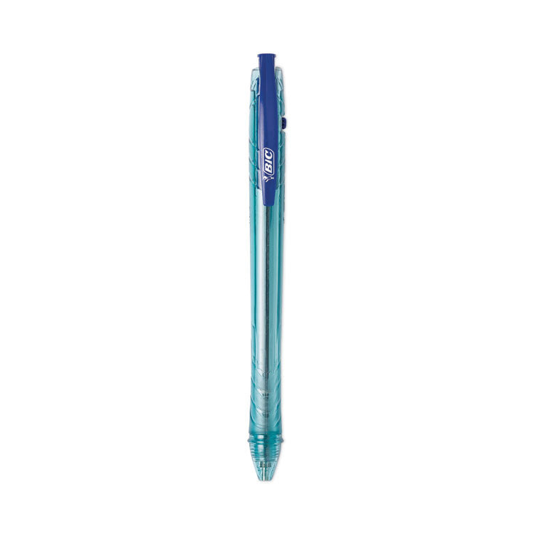 BIC® ReVolution Ocean Bound Ballpoint Pen, Retractable, Medium 1 mm, Blue Ink, Translucent Blue Barrel, Dozen (BICBPRR11BE)