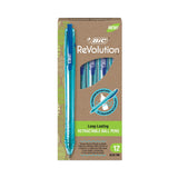 BIC® ReVolution Ocean Bound Ballpoint Pen, Retractable, Medium 1 mm, Blue Ink, Translucent Blue Barrel, Dozen (BICBPRR11BE)