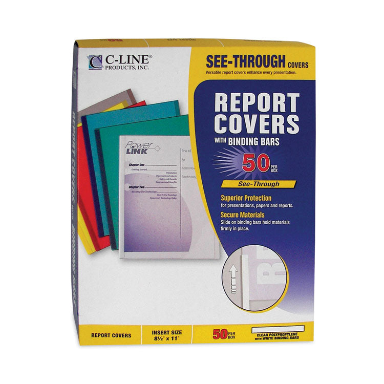 C-Line® Vinyl Report Covers with Binding Bars, 0.13" Capacity,  8.5 x 11, Clear/Clear, 50/Box (CLI32457)