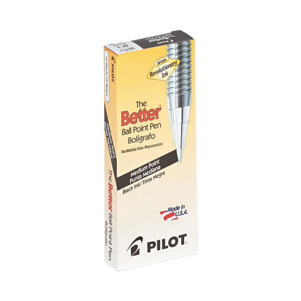 Pilot® Better Ballpoint Pen, Stick, Medium 1 mm, Black Ink, Smoke Barrel, Dozen (PIL35711)