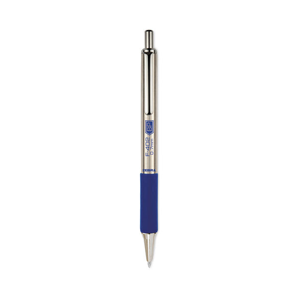 Zebra F-402 Retractable Ballpoint Pen, 0.7mm, Blue Ink, Stainless Steel/Blue Barrel, 2/Pack (ZEB29222) Pack of 2