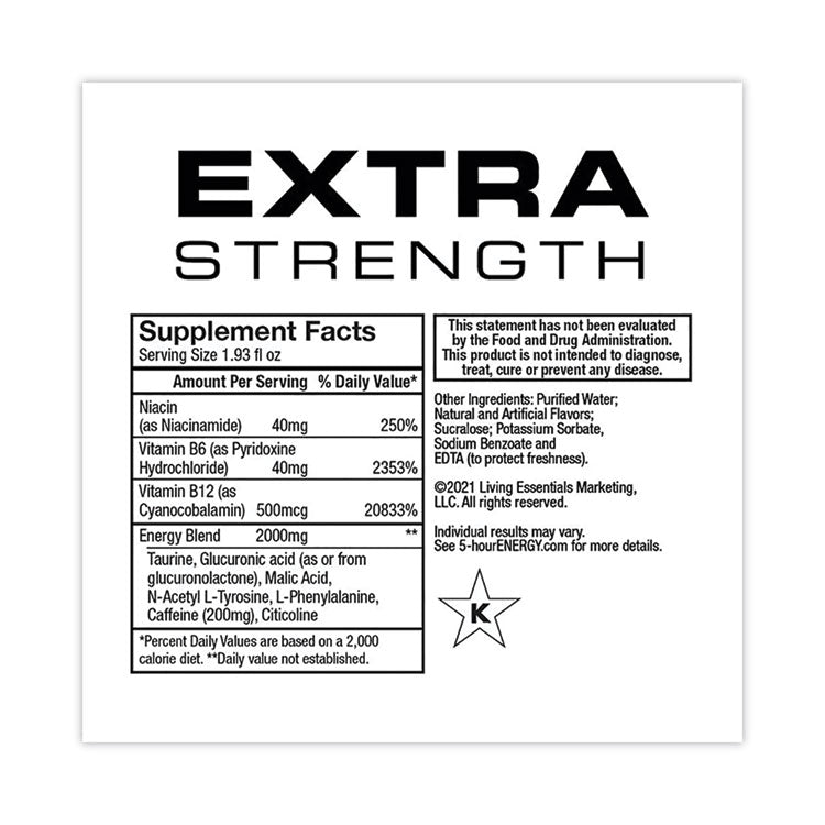 5-hour ENERGY® Extra Strength Energy Drink, Berry, 1.93 oz Bottle, 24/Carton, Ships in 1-3 Business Days (GRR22000631)