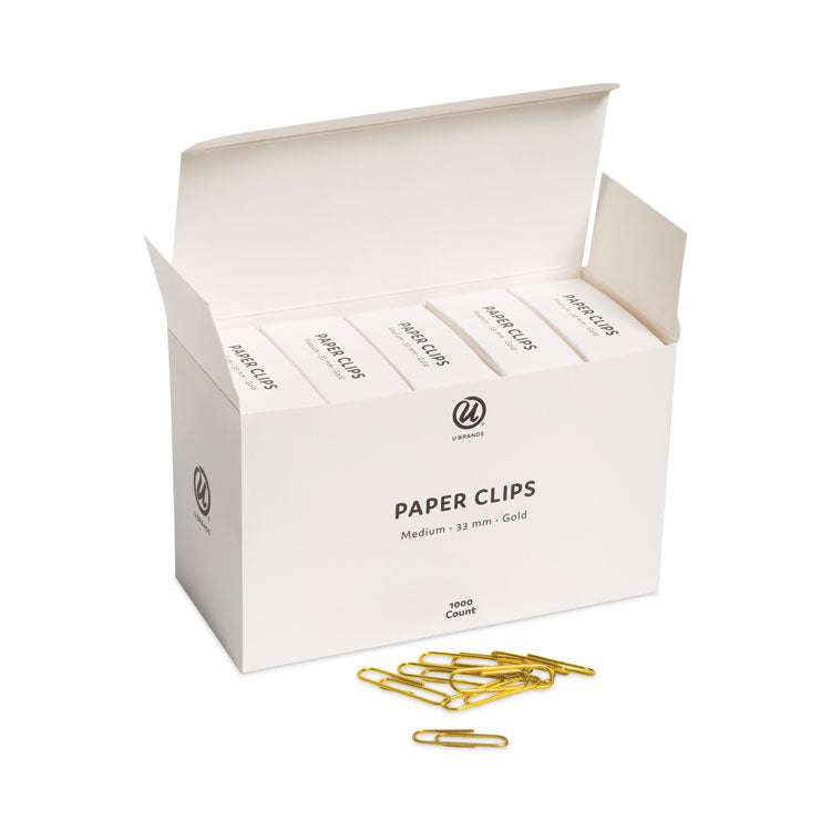 U Brands Paper Clips, Medium, Vinyl-Coated, Gold, 200 Clips/Box, 5 Boxes/Pack (UBR3619U0624) Pack of 1000