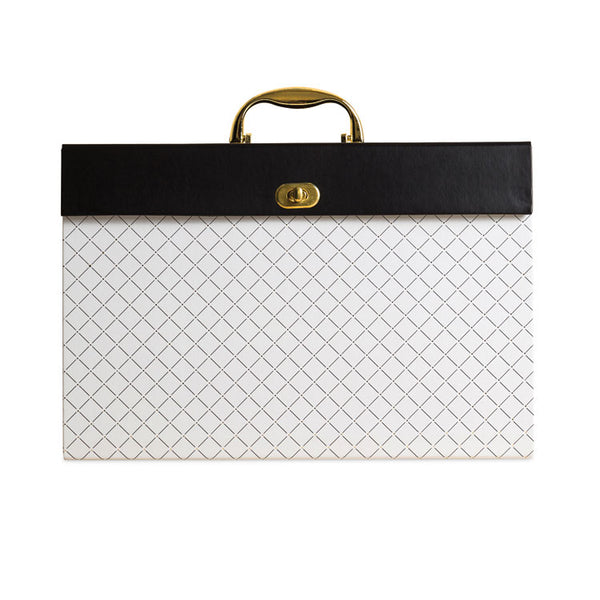 U Brands Expanding File Box, 5.25" Expansion, 19 Sections, Twist-Lock Latch Closure, 2/5-Cut Tabs, Letter Size, White/Black/Gold (UBR2201U0206) Each