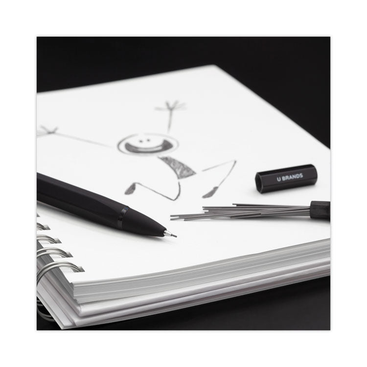 U Brands Cambria Soft Touch Mechanical Pencil, 0.7 mm, HB (#2), Black Lead, Black Barrel, 12/Pack (UBR5008U0124) Each