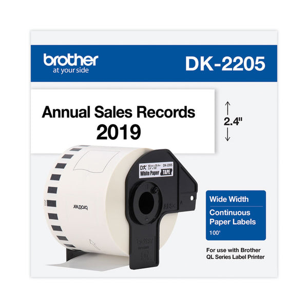 Brother Continuous Paper Label Tape, 2.4" x 100 ft Roll, White (BRTDK2205)
