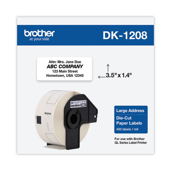 Brother Die-Cut Address Labels, 1.4" x 3.5", White, 400 Labels/Roll (BRTDK1208)