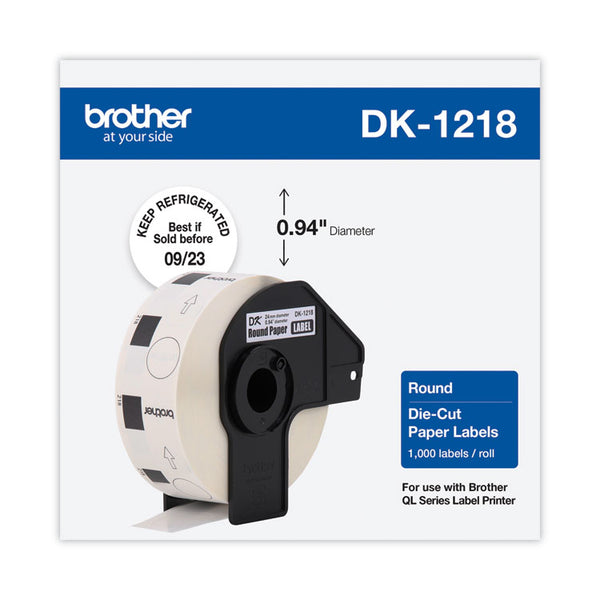 Brother Die-Cut Round Paper Labels, 0.94" dia, White, 1,000 Labels/Roll (BRTDK1218)