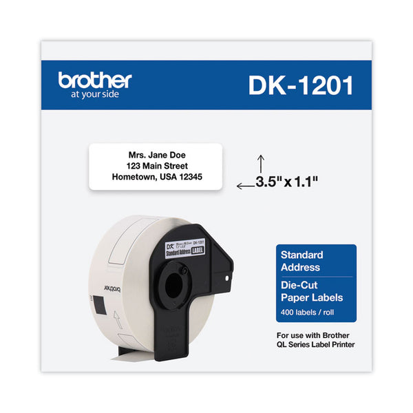 Brother Die-Cut Address Labels, 1.1" x 3.5", White, 400 Labels/Roll (BRTDK1201)