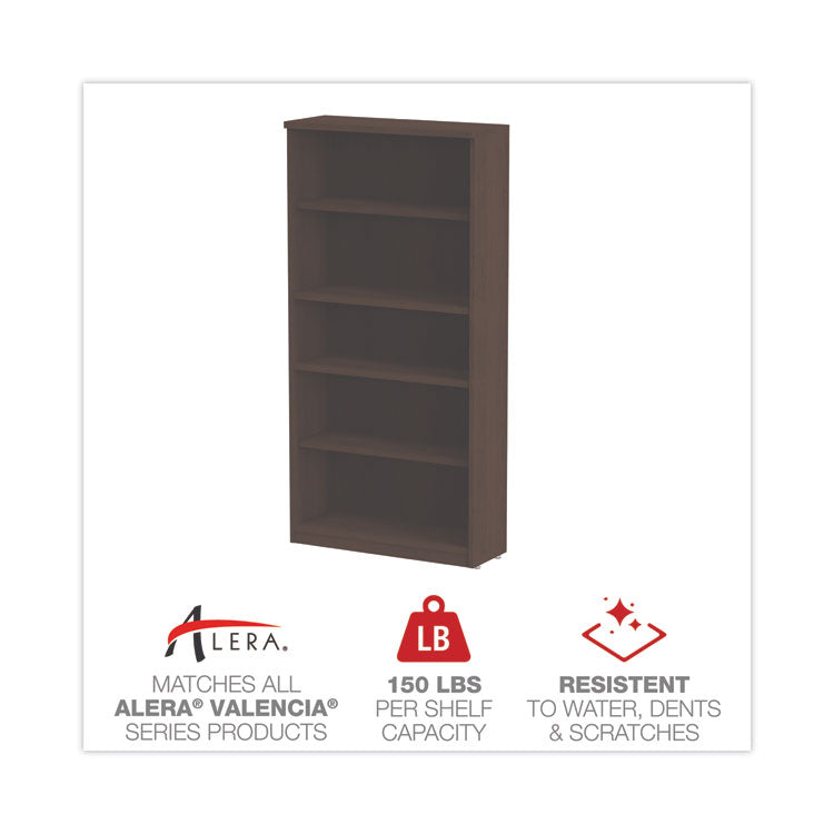 Alera® Alera Valencia Series Bookcase, Five-Shelf, 31.75w x 14d x 64.75h, Espresso (ALEVA636632ES)