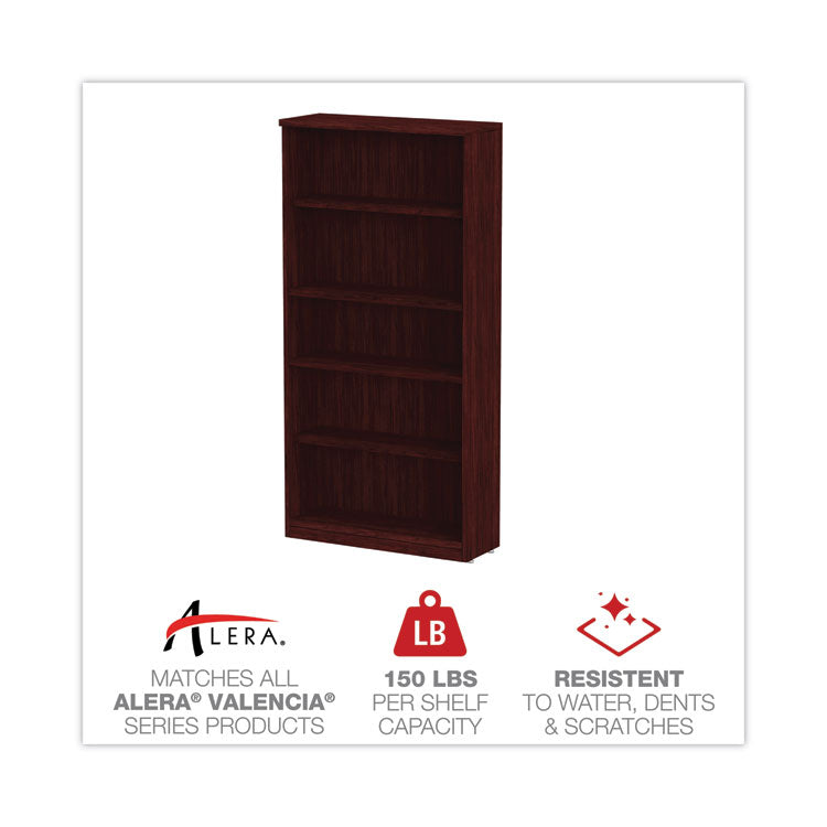 Alera® Alera Valencia Series Bookcase, Five-Shelf, 31.75w x 14d x 64.75h, Mahogany (ALEVA636632MY)