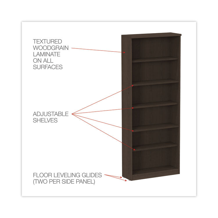 Alera® Alera Valencia Series Bookcase, Six-Shelf, 31.75w x 14d x 80.25h, Espresso (ALEVA638232ES)