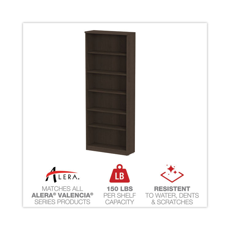 Alera® Alera Valencia Series Bookcase, Six-Shelf, 31.75w x 14d x 80.25h, Espresso (ALEVA638232ES)