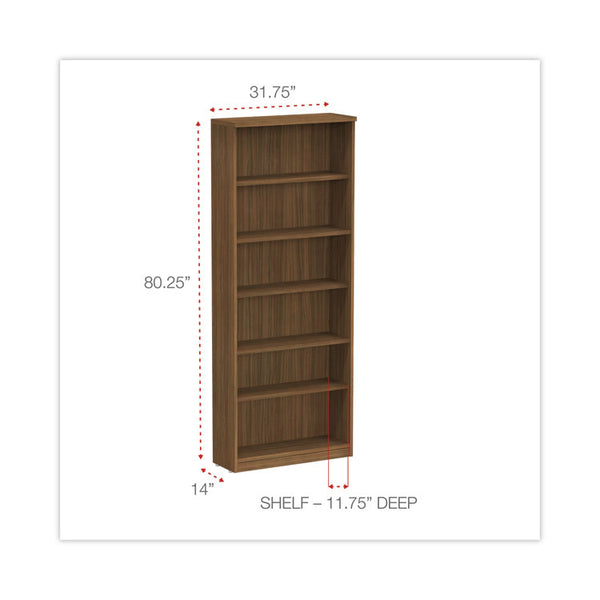 Alera® Alera Valencia Series Bookcase, Six-Shelf, 31.75w x 14d x 80.25h, Modern Walnut (ALEVA638232WA)