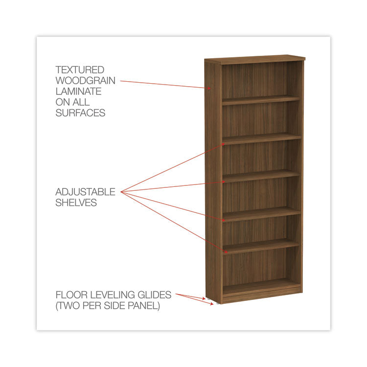 Alera® Alera Valencia Series Bookcase, Six-Shelf, 31.75w x 14d x 80.25h, Modern Walnut (ALEVA638232WA)