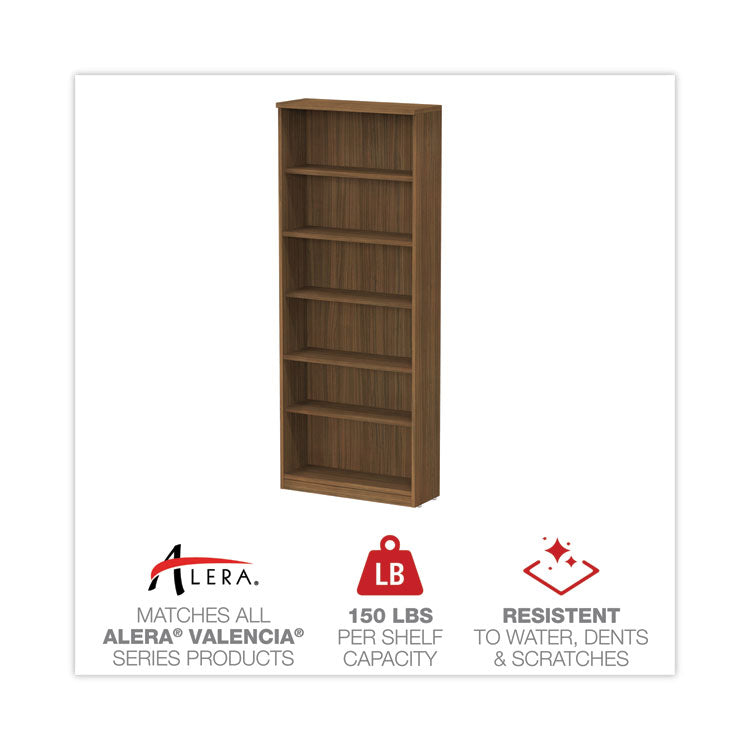 Alera® Alera Valencia Series Bookcase, Six-Shelf, 31.75w x 14d x 80.25h, Modern Walnut (ALEVA638232WA)