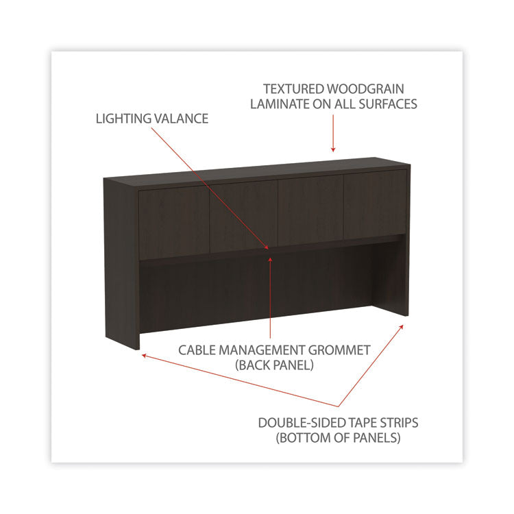 Alera® Alera Valencia Series Hutch with Doors, 4 Compartments, 70.63w x 15d x 35.38h, Espresso (ALEVA287215ES) Each