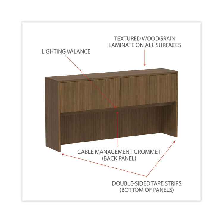 Alera® Alera Valencia Series Hutch with Doors, 4 Compartments, 70.63w x 15d x 35.38h, Modern Walnut (ALEVA287215WA)