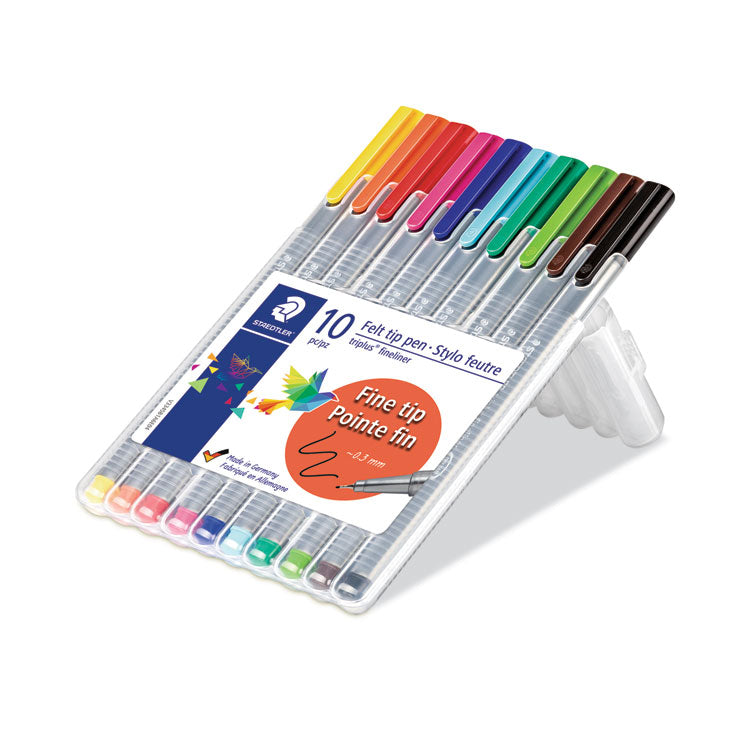 Staedtler® Triplus Fineliner Porous Point Pen, Stick, Extra-Fine 0.3 mm, Assorted Ink and Barrel Colors, 10/Pack (STD334SB10A6) Set of 10