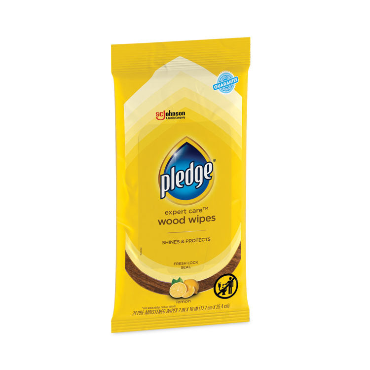 Pledge® Lemon Scent Wet Wipes, Cloth, 7 x 10, White, 24/Pack (SJN336297PK)