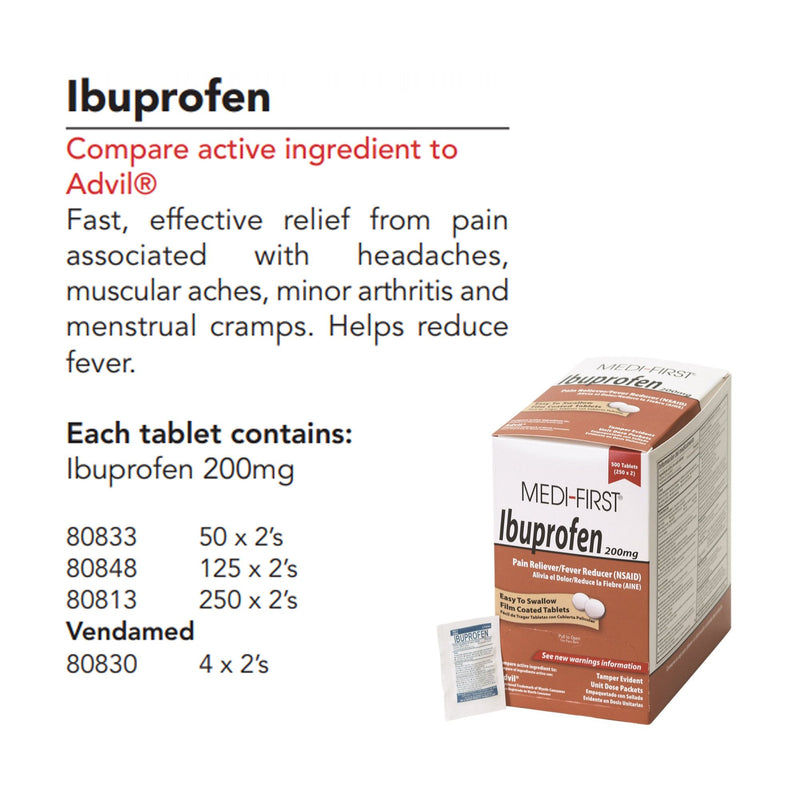 Medi-First® Pain Relief 200 mg Strength Ibuprofen Tablet 250 per Box (688121_BX) 250/BX