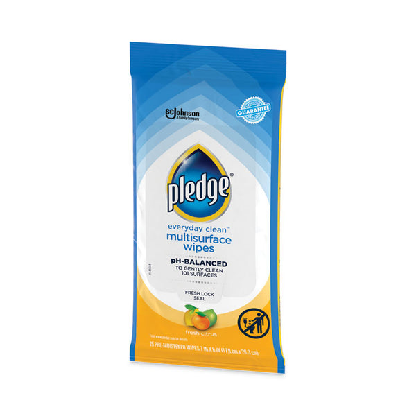 Pledge® Multi-Surface Cleaner Wet Wipes, Cloth, 7 x 10, Fresh Citrus, White, 25 Wipes (SJN336274EA)