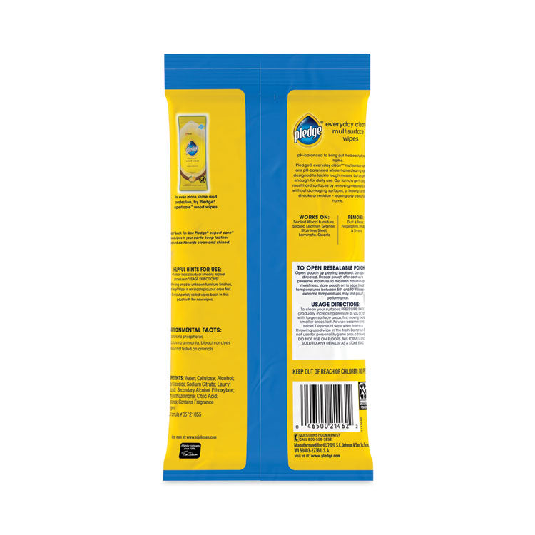 Pledge® Multi-Surface Cleaner Wet Wipes, Cloth, 7 x 10, Fresh Citrus, White, 25 Wipes (SJN336274EA)