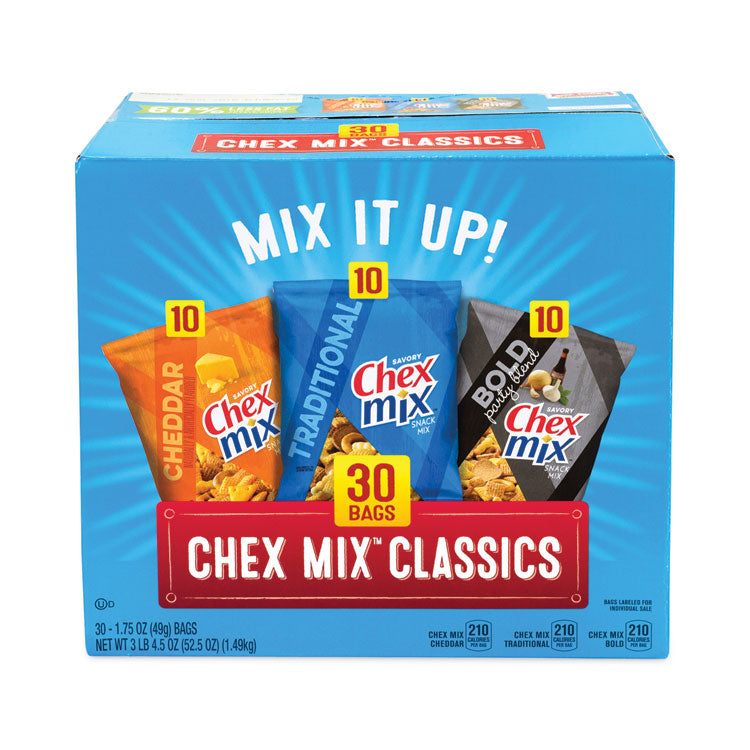 Chex Mix® Varieties, Assorted Flavors, 1.75 oz Pack, 30 Packs/Carton, Ships in 1-3 Business Days (GRR22000787)