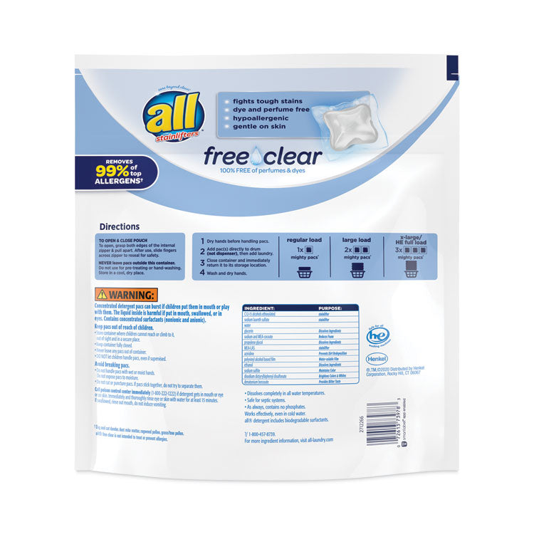 All® Mighty Pacs Free and Clear Super Concentrated Laundry Detergent, 39/Pack (DIA73978EA) Each