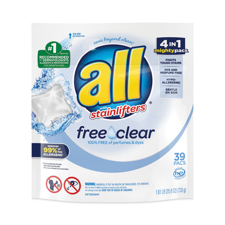 All® Mighty Pacs Free and Clear Super Concentrated Laundry Detergent, 39/Pack, 6 Packs/Carton (DIA73978) Case of 6