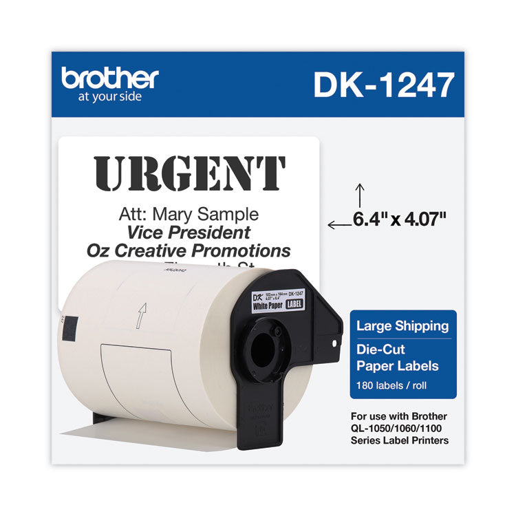 Brother P-Touch® DK1247 Label Tape, 4.07" x 6.4", Black on White, 180 Labels/Roll (BRTDK1247)