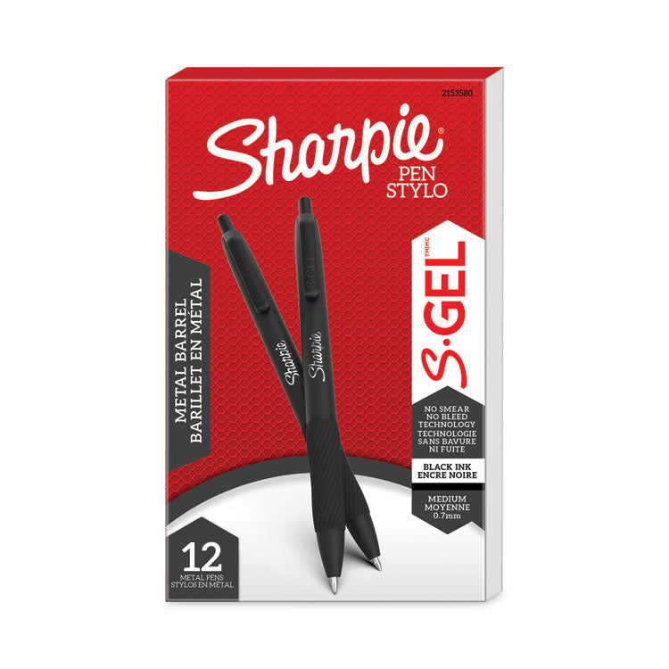 Sharpie® S-Gel™ S-Gel Premium Metal Barrel Gel Pen, Retractable, Medium 0.7 mm, Black Ink, Black Barrel, Dozen (SAN2153580) 1 Dozen