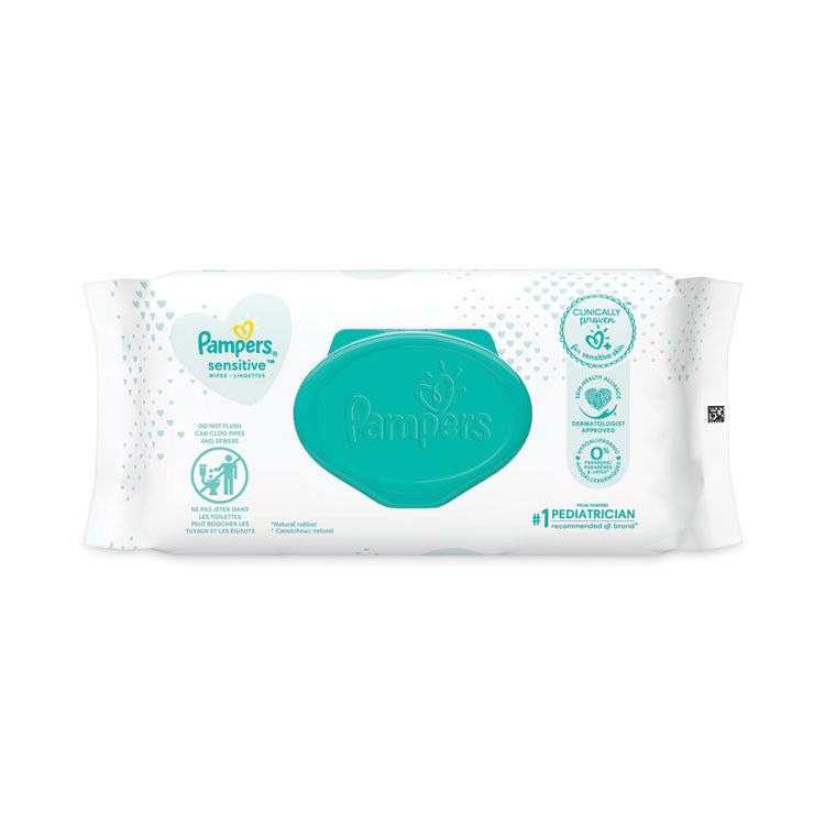 Pampers® Sensitive Baby Wipes, 1-Ply, 6.8 x 7, Unscented, White, 56/Pack, 8 Packs/Carton (PGC87076)