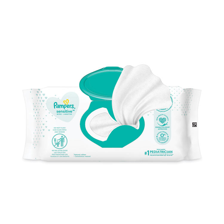 Pampers® Sensitive Baby Wipes, 1-Ply, 6.8 x 7, Unscented, White, 56/Pack, 8 Packs/Carton (PGC87076)