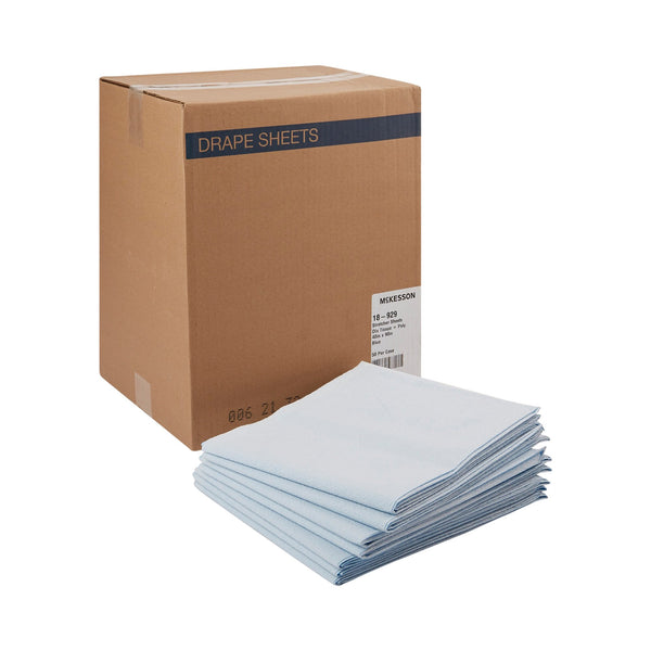 McKesson Stretcher Sheet Flat 40 W X 90 L Inch Blue 50% Cellulose Tissue / 50% Polyethylene Film Disposable (147847_CS) 50/CS