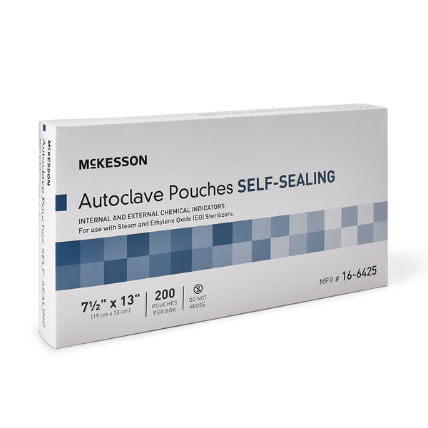 McKesson Sterilization Pouch Ethylene Oxide (EO) Gas / Steam 7-1/2 X 13 Inch Transparent Blue / White Self Seal Paper / Film (960945_CS) 1000/CS