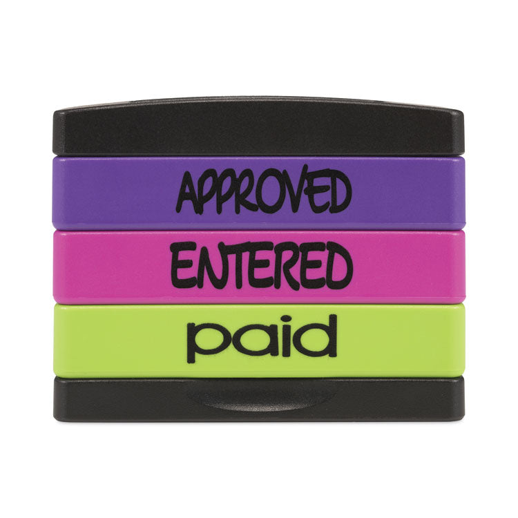Trodat® Interlocking Stack Stamp, APPROVED, ENTERED, PAID, 1.81" x 0.63", Assorted Fluorescent Ink (USS8802) Each