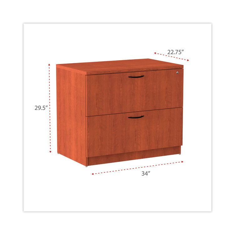 Alera® Alera Valencia Series Lateral File, 2 Legal/Letter-Size File Drawers, Medium Cherry, 34" x 22.75" x 29.5" (ALEVA513622MC)