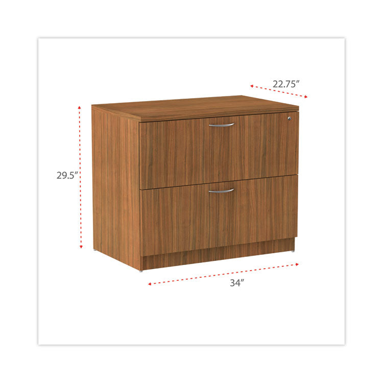 Alera® Alera Valencia Series Lateral File, 2 Legal/Letter-Size File Drawers, Modern Walnut, 34" x 22.75" x 29.5" (ALEVA513622WA)